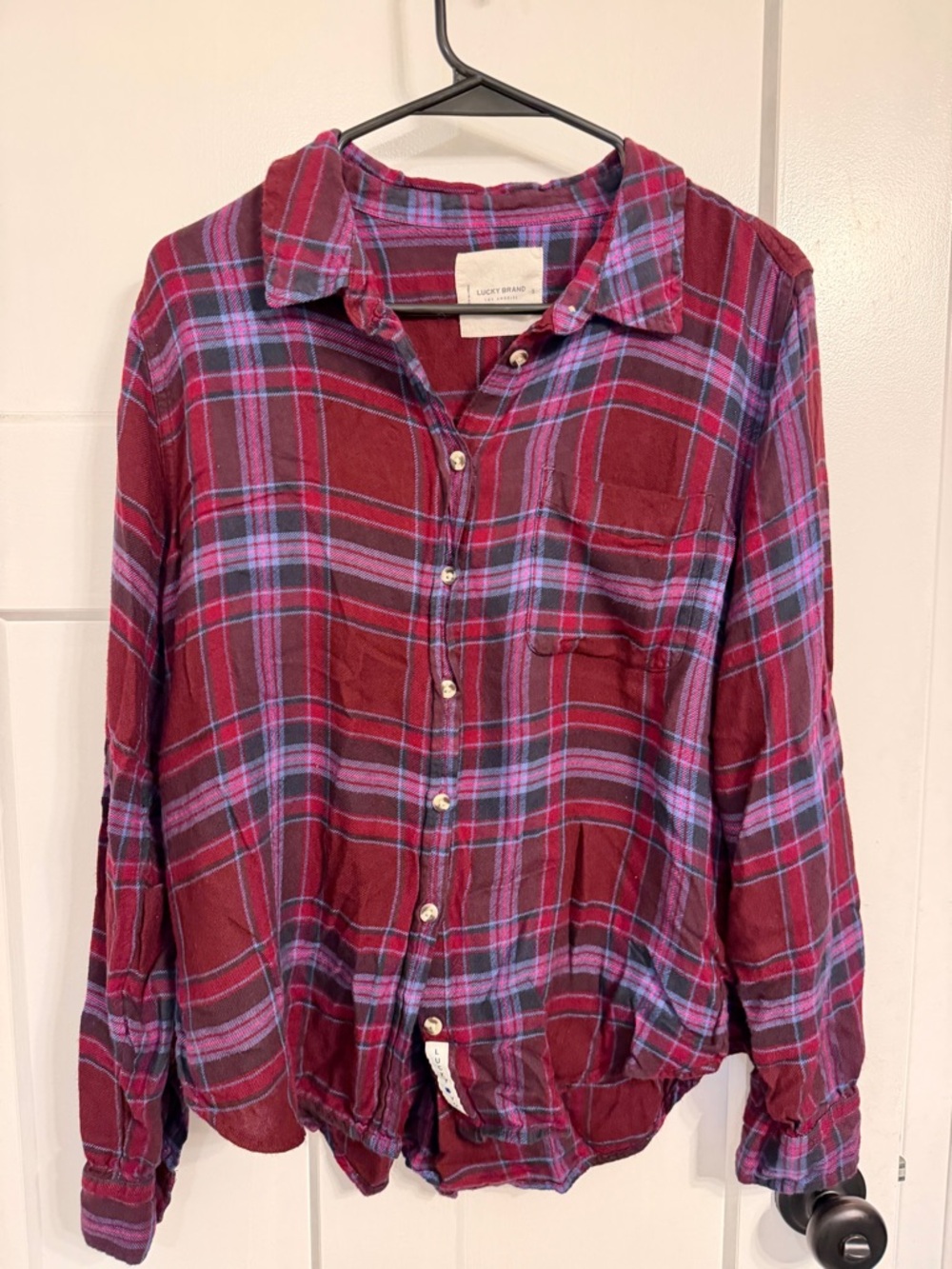 Lucky Brand Burgundy & Blue Plaid Button-Up Shirt